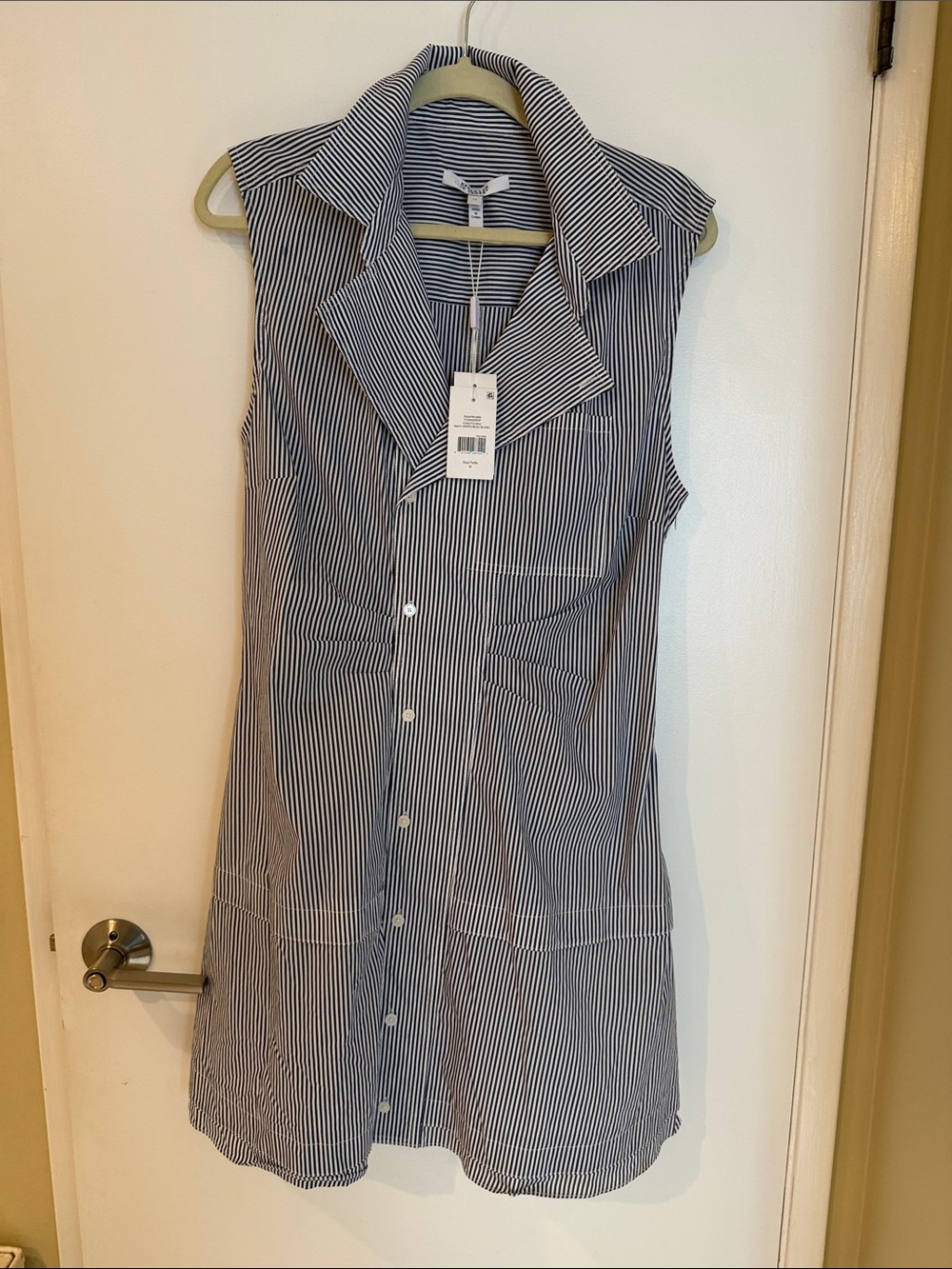 NEW DEREK LAM 10 CROSBY Sleeveless Navy and White Striped Shirt Dress